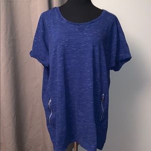 Blue speckled short sleeved tunic w/ zipper detail